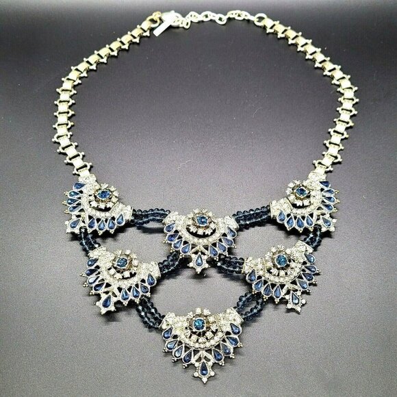 Mythologie Crystal Bib Collar Statement Necklace Sapphire & Crystal Colored - Picture 1 of 10
